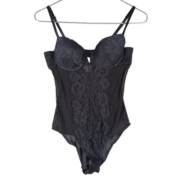 Marilyn Monroe Bodysuit Size Medium Black Mesh Padded Bra Adjustable Straps Lace - Picture 1 of 6